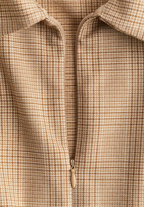 H&M - Collared zip-front dress - beige/checked