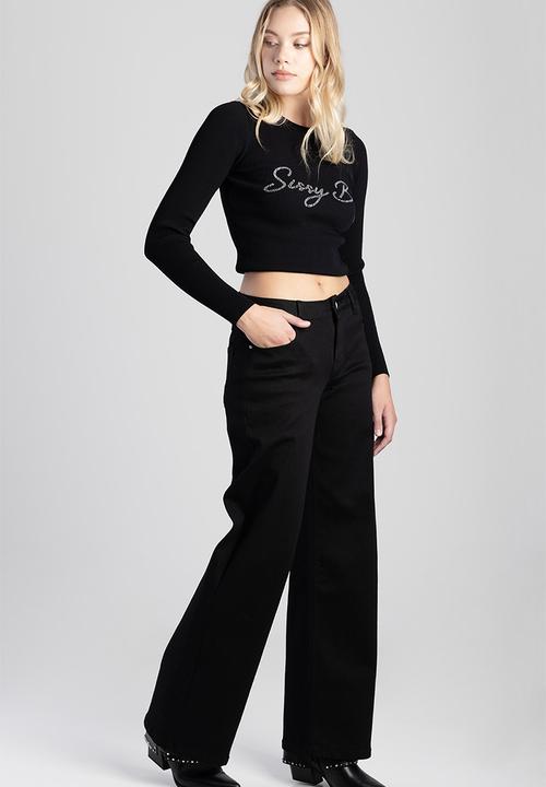 SISSY BOY - LEAH: Mid Waist Wide Leg  - Black