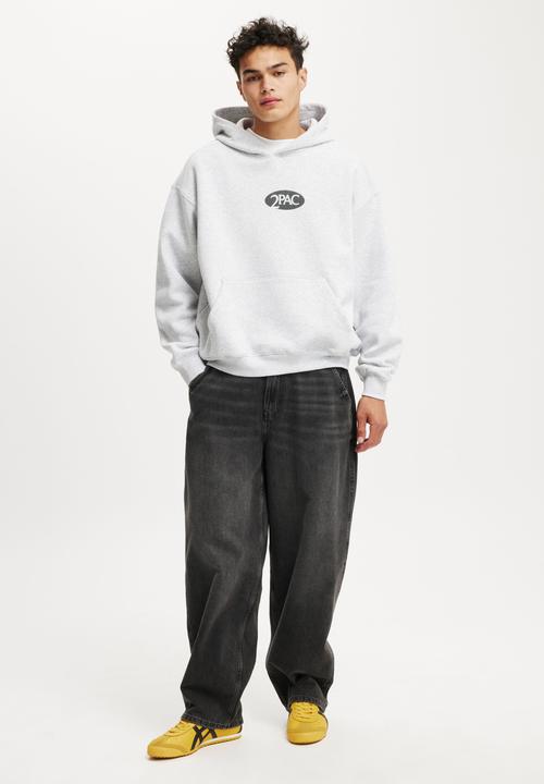 Cotton On - Box Fit Music Hoodie - Lcn Bra Grey Marle/Tupac - Keep Ya Head Up