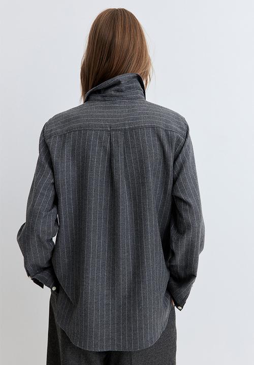 H&M - Cotton flannel shirt - dark grey/pinstriped 