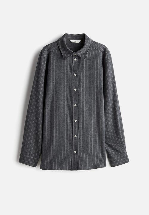 H&M - Cotton flannel shirt - dark grey/pinstriped 