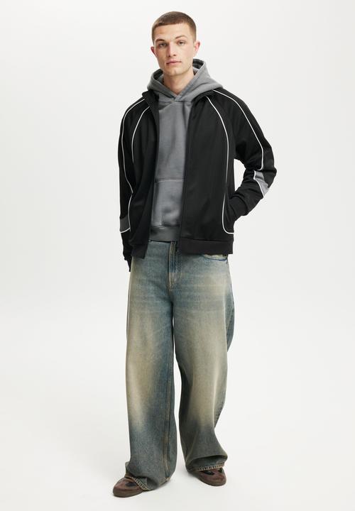 Cotton On - Relaxed Tricot Track Jacket - Black/White