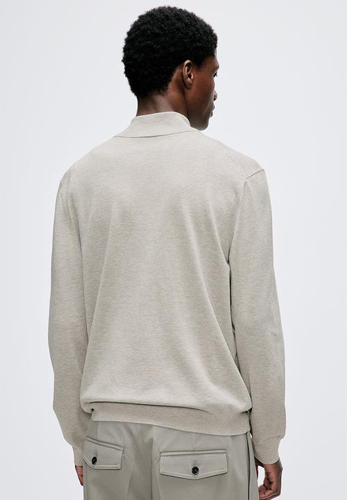 H&M - Slim fit zip-top fine-knit jumper - light greige marl