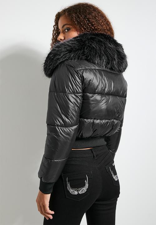 SISSY BOY - ROLL WITH IT : Puffer Jacket With Faux Fur Collar - Black