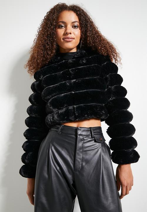 SISSY BOY - Sweet & Simple: Faux Fur Quilted Jacket With Hood - Black