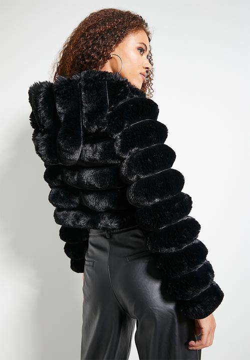 SISSY BOY - Sweet & Simple: Faux Fur Quilted Jacket With Hood - Black