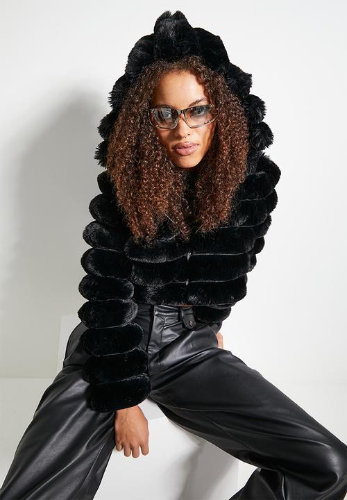 SISSY BOY - Sweet & Simple: Faux Fur Quilted Jacket With Hood - Black
