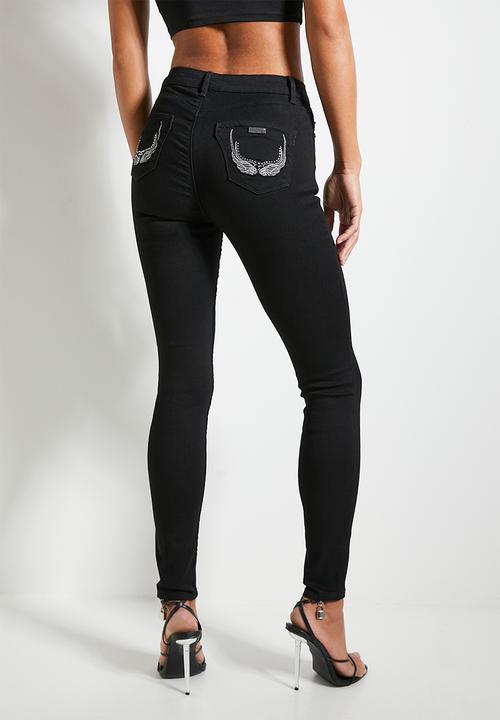 SISSY BOY - Laura : Mid Waist Skinny With Wings on Pockets - Black