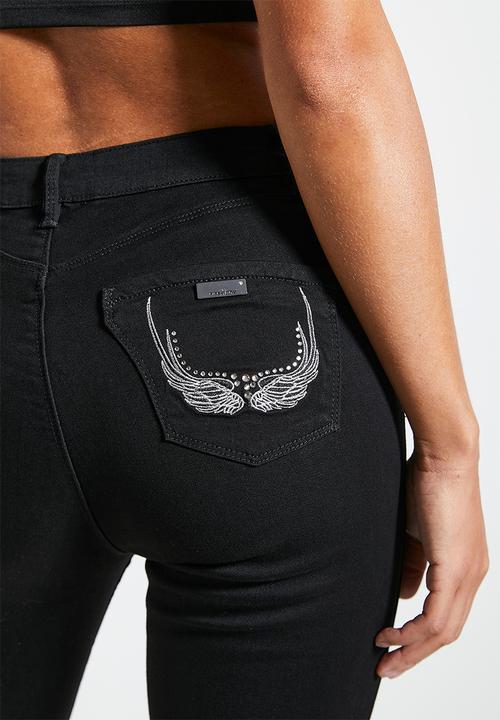SISSY BOY - Laura : Mid Waist Skinny With Wings on Pockets - Black