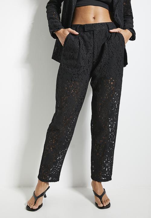 mlouren cutwork embroidery pant ブラック Co-ord tapered lace trouser - black