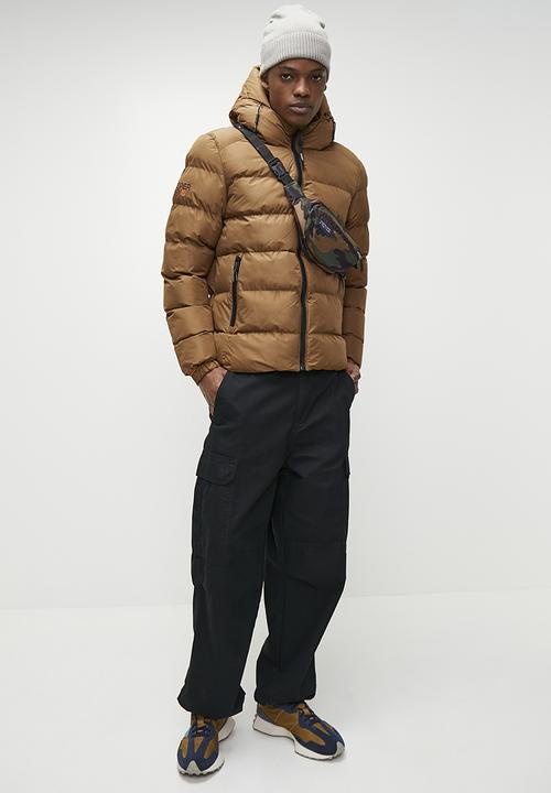 Superdry. - Hooded sports puffer jacketDenim Co Tobacco Brown
