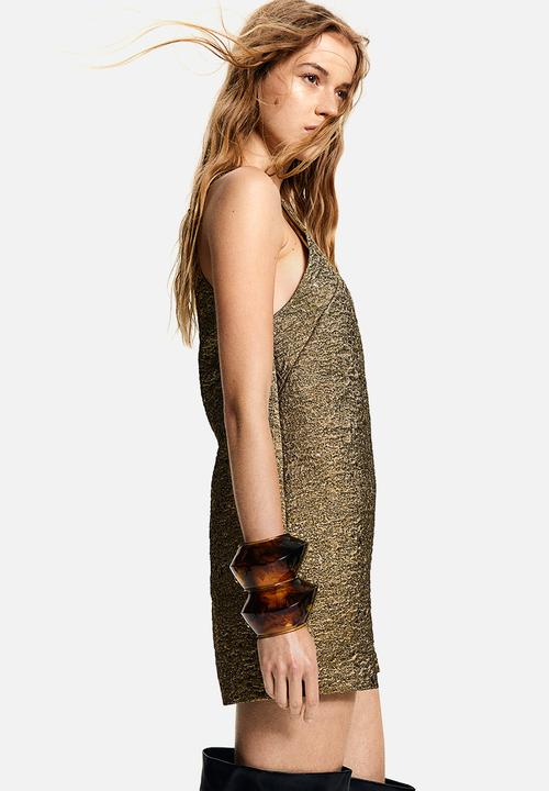 Shimmering jacquard-weave dress - gold-coloured - 1253163001
