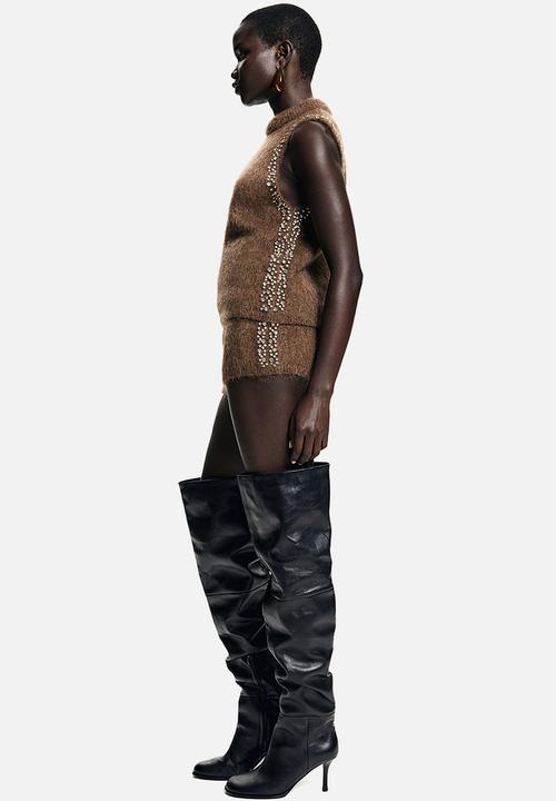 H&M - Rhinestone-embellished top - brown