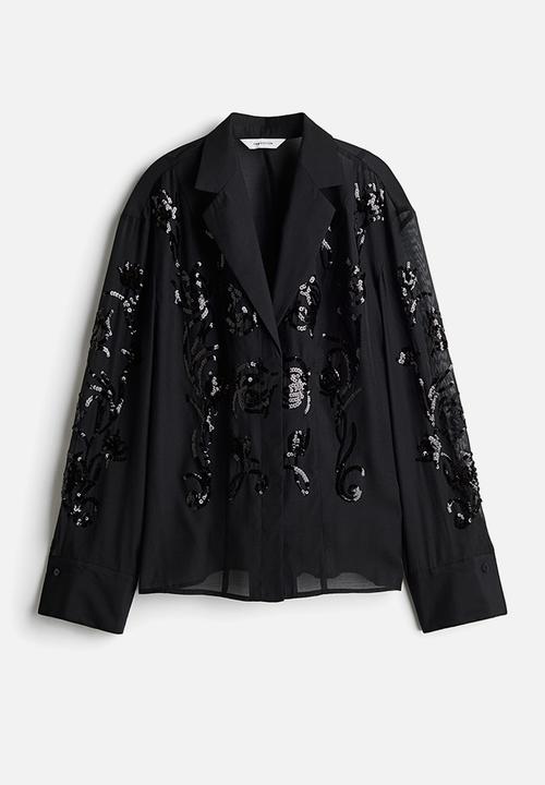 H&M - Sequined organza shirt - black