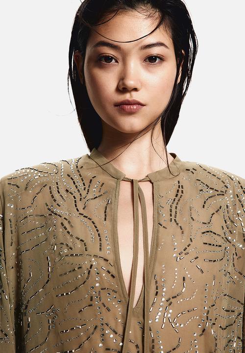 H&M - Rhinestone-embellished blouse - green