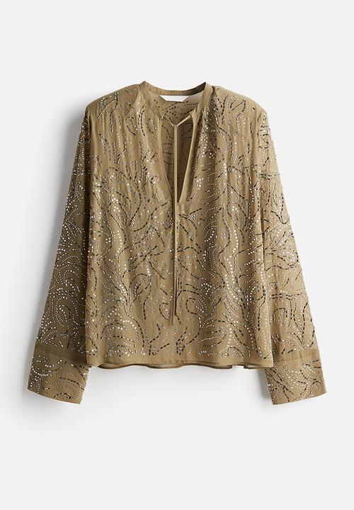 H&M - Rhinestone-embellished blouse - green