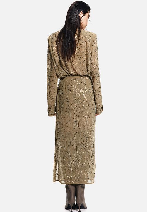 H&M - Rhinestone-embellished skirt - khaki green 
