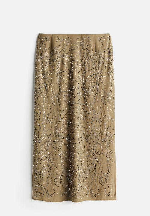 H&M - Rhinestone-embellished skirt - khaki green 