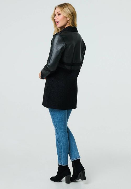 Stella Morgan - Shearling and Pleather Coat - Black