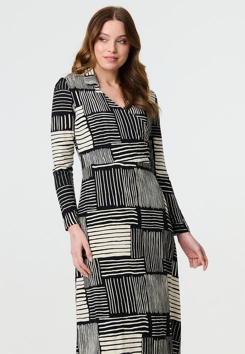 Stella Morgan - Striped Patchwork Midi Dress - Multi Black