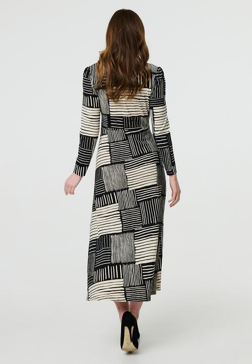 Stella Morgan - Striped Patchwork Midi Dress - Multi Black