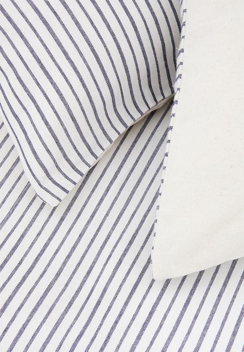 Sixth Floor - Cotton Yarn Dye Stripe with Satin Stitch Duvet Set - Navy & White