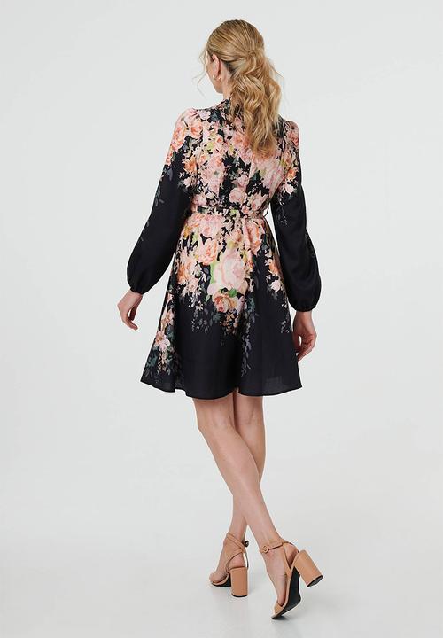 Stella Morgan - Floral Border Printed Dress - Multi Black