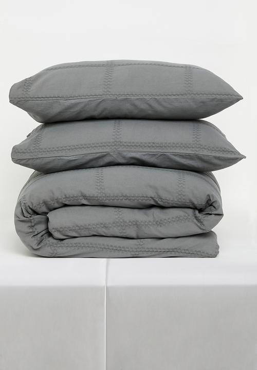 Sixth Floor - Cotton Waffle Check Duvet Set - Charcoal