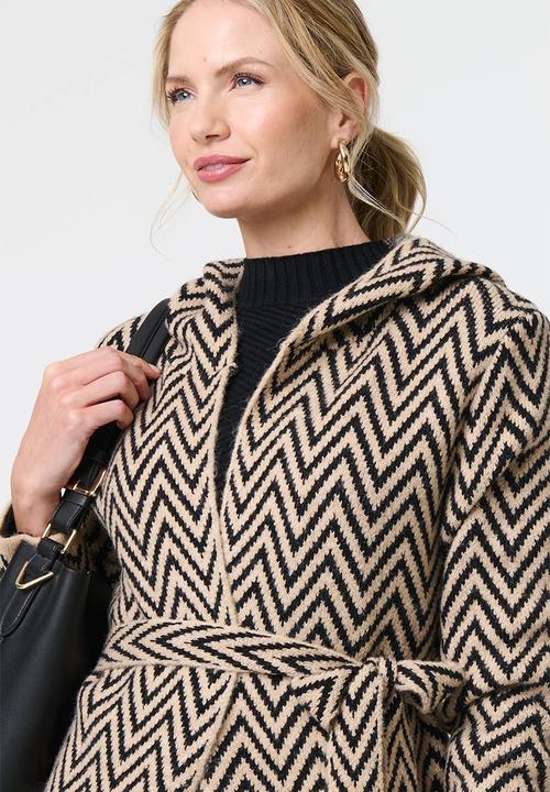 Izabel London - Chevron Striped Coatigan - Multi Beige