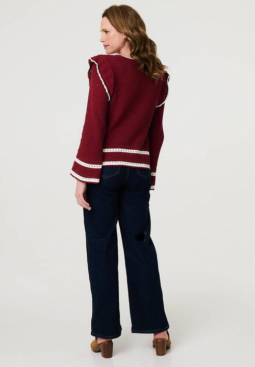 Stella Morgan - Crochet Knit Sweather with Frills - Red