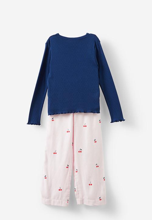 Cotton On - Leah long sleeve pyjama set - fairy pink stripe/ cherry