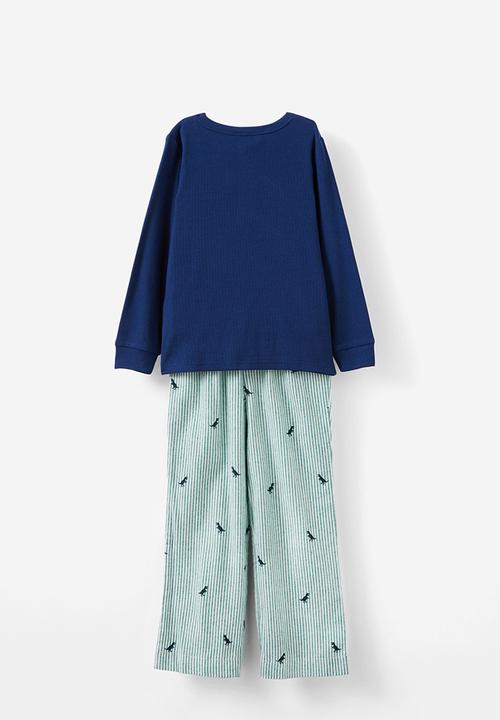 Cotton On - Leo long sleeve pyjama set - varsity green stripe/ dino