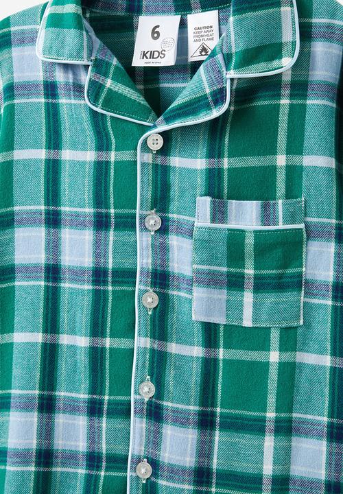 Cotton On - Bobby long sleeve pyjama set - varsity green/ large check