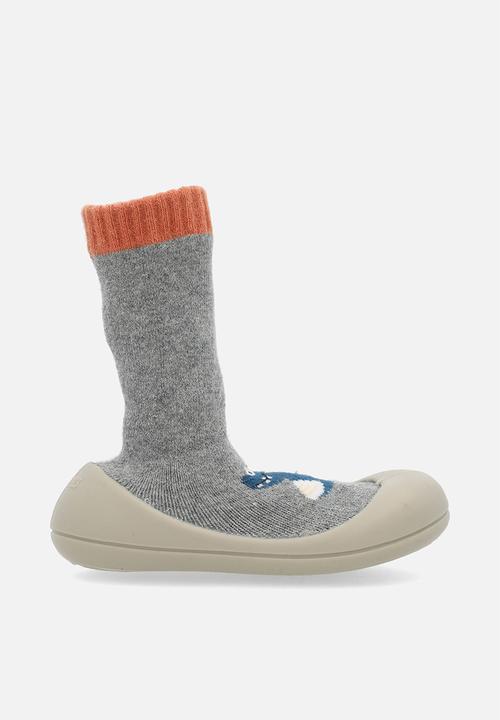Pop Candy - Knit sock boot with rubber sole - grey/dark blue dino