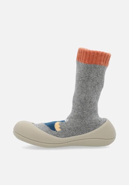 Pop Candy - Knit sock boot with rubber sole - grey/dark blue dino