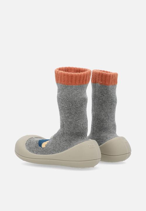 Pop Candy - Knit sock boot with rubber sole - grey/dark blue dino