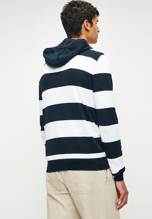 Brave Soul - Hooded Knitwear - Midnight Navy & White