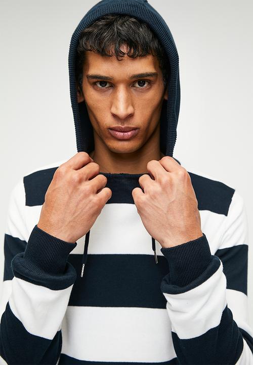 Brave Soul - Hooded Knitwear - Midnight Navy & White