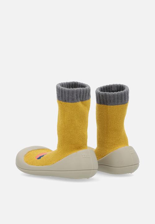 Pop Candy - Knit sock boot with rubber sole - mustard/orange dino