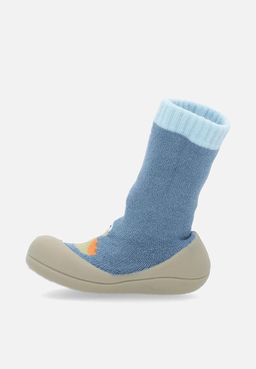 Pop Candy - Knit sock boot with rubber sole - blue/dino