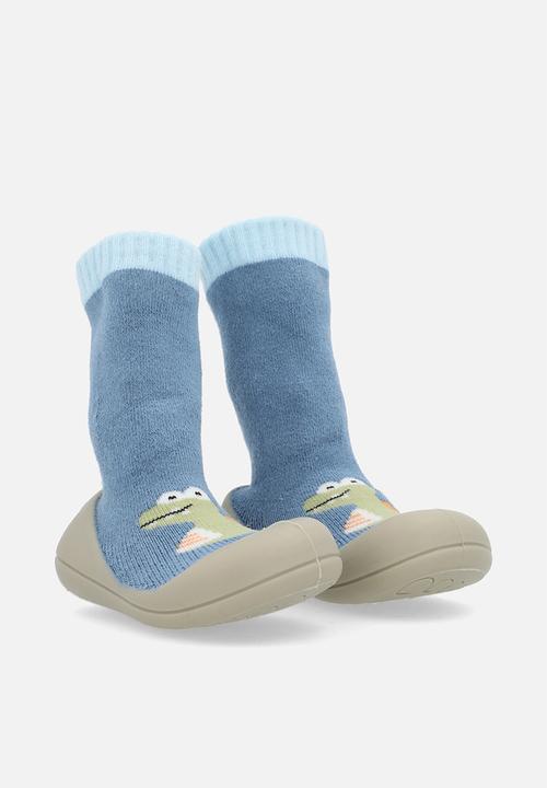 Pop Candy - Knit sock boot with rubber sole - blue/dino