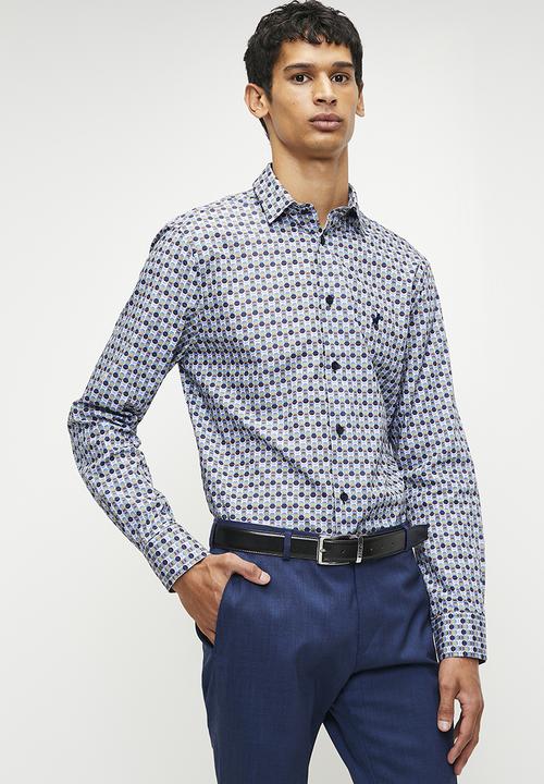 Mens Ls Geometric Shirt - Blue