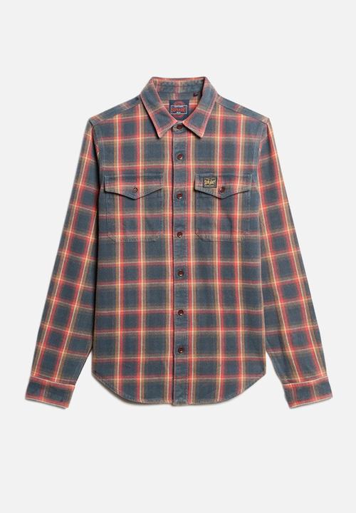 Superdry. - COTTON WORKER CHECK SHIRT - Yosemite Check Navy