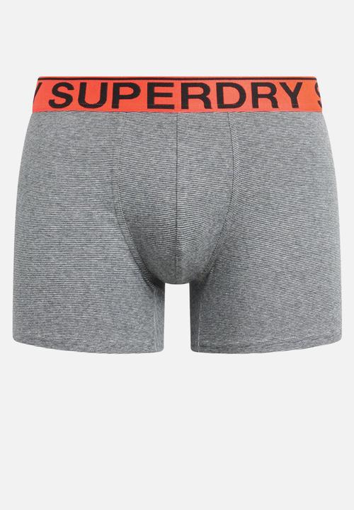 Superdry. - BOXER DOUBLE PACK - Black & Black Mid Grey Stripe