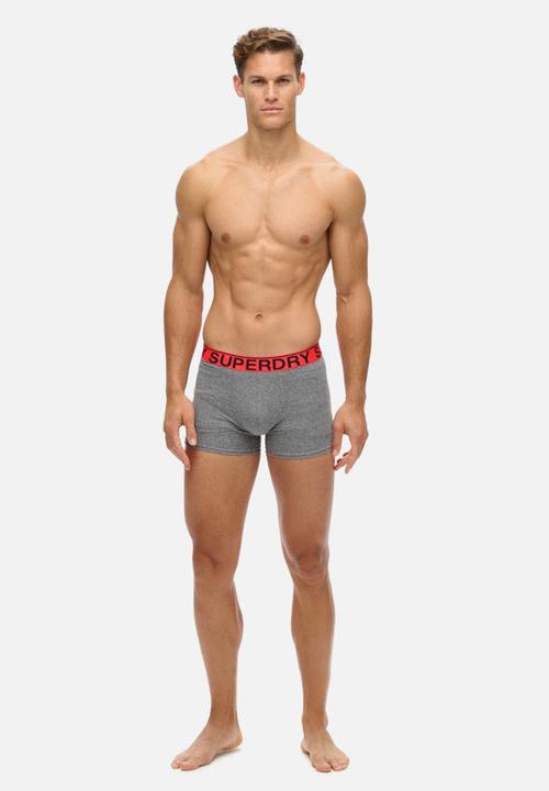Superdry. - BOXER DOUBLE PACK - Black & Black Mid Grey Stripe