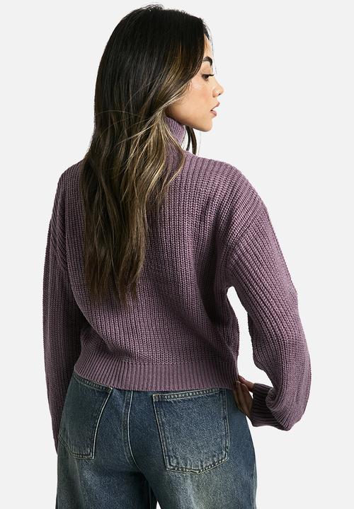 boohoo - Basic Roll Neck Crop Jumper - purple