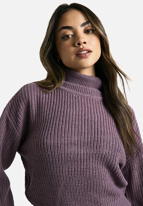 boohoo - Basic Roll Neck Crop Jumper - purple