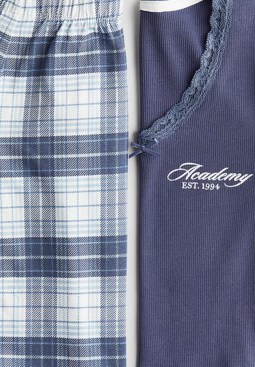 H&M - Jersey pyjamas - dark blue/checked