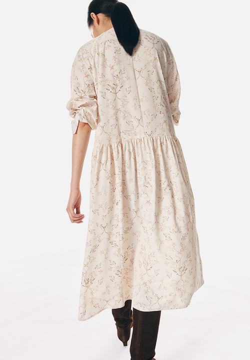 H&M - Tie-neck dress - powder pink/patterned