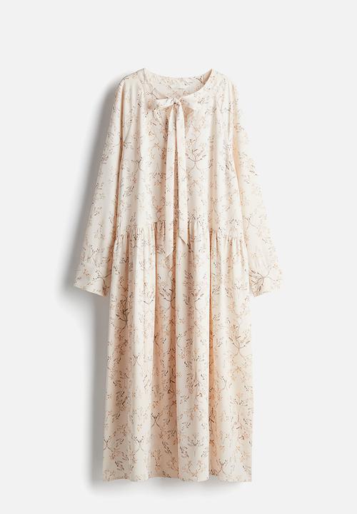 H&M - Tie-neck dress - powder pink/patterned
